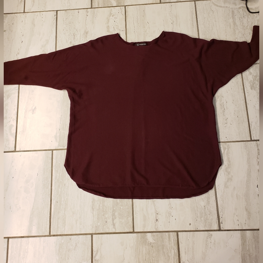 INC International Concepts Plus Size Shirttail-Hem Sweater, Port, 1X